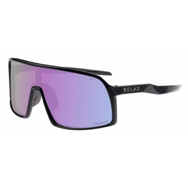 Очки Relax Prati, чёрные глянцевые, линза smoke (Polarized TAC), покрытие Ametyst Platinum, кат. 2