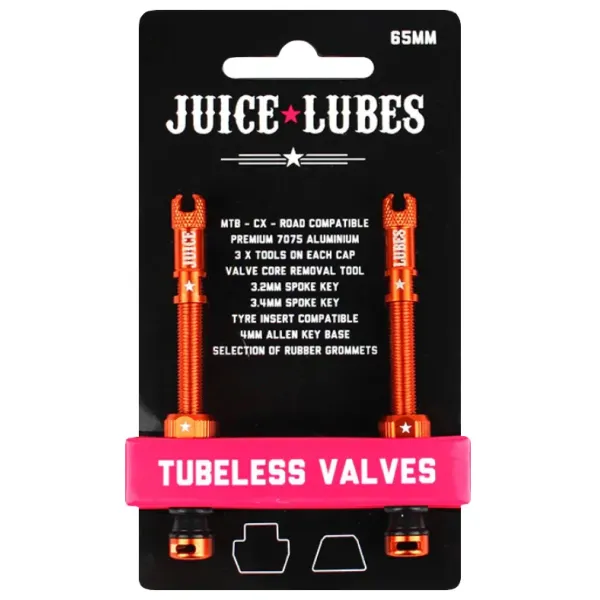 Безкамерні ніпелі Juice Lubes Orange 65 мм, алюміній 7075, 2 шт.