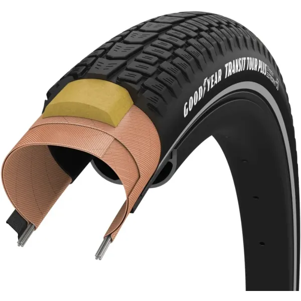 Покришка 700x45 (45-622) GoodYear Transit Tour S3 Protection, Wire, Black + reflective strips, 60tpi Покришка 700x45 (45-622) GoodYear Transit Tour S3 Protection, Wire, Black + reflective strips, 60tpi