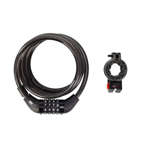 Кодовый велозамок Green Cycle GLK-120, трос 10×150 см, черный, с креплением