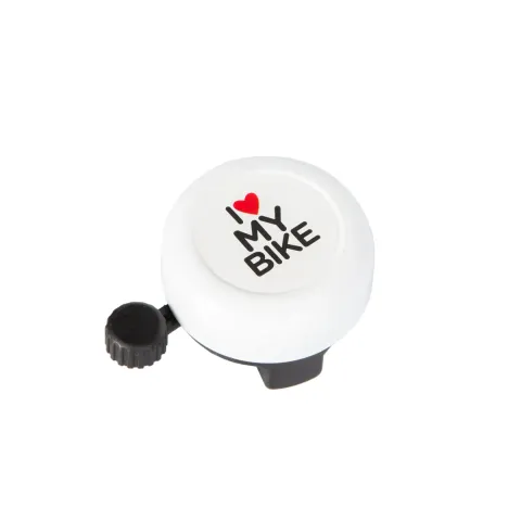 Велосипедный звонок Green Cycle GBL-251 I love my bike, белый, 53 мм